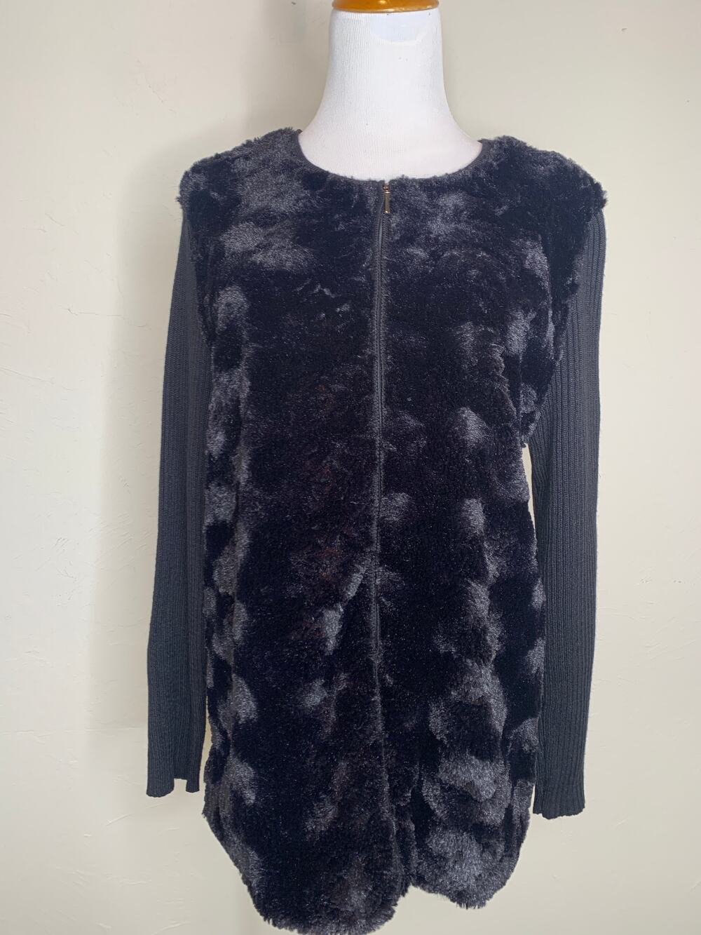 Faux Fur Front Cardigan Full Zip Sz Large? Goth Indie Punk Cozy